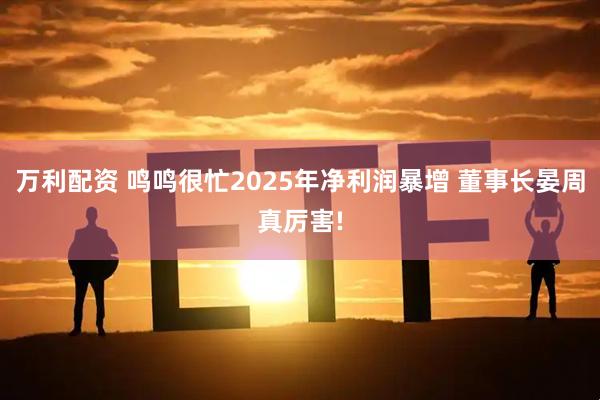万利配资 鸣鸣很忙2025年净利润暴增 董事长晏周真厉害!